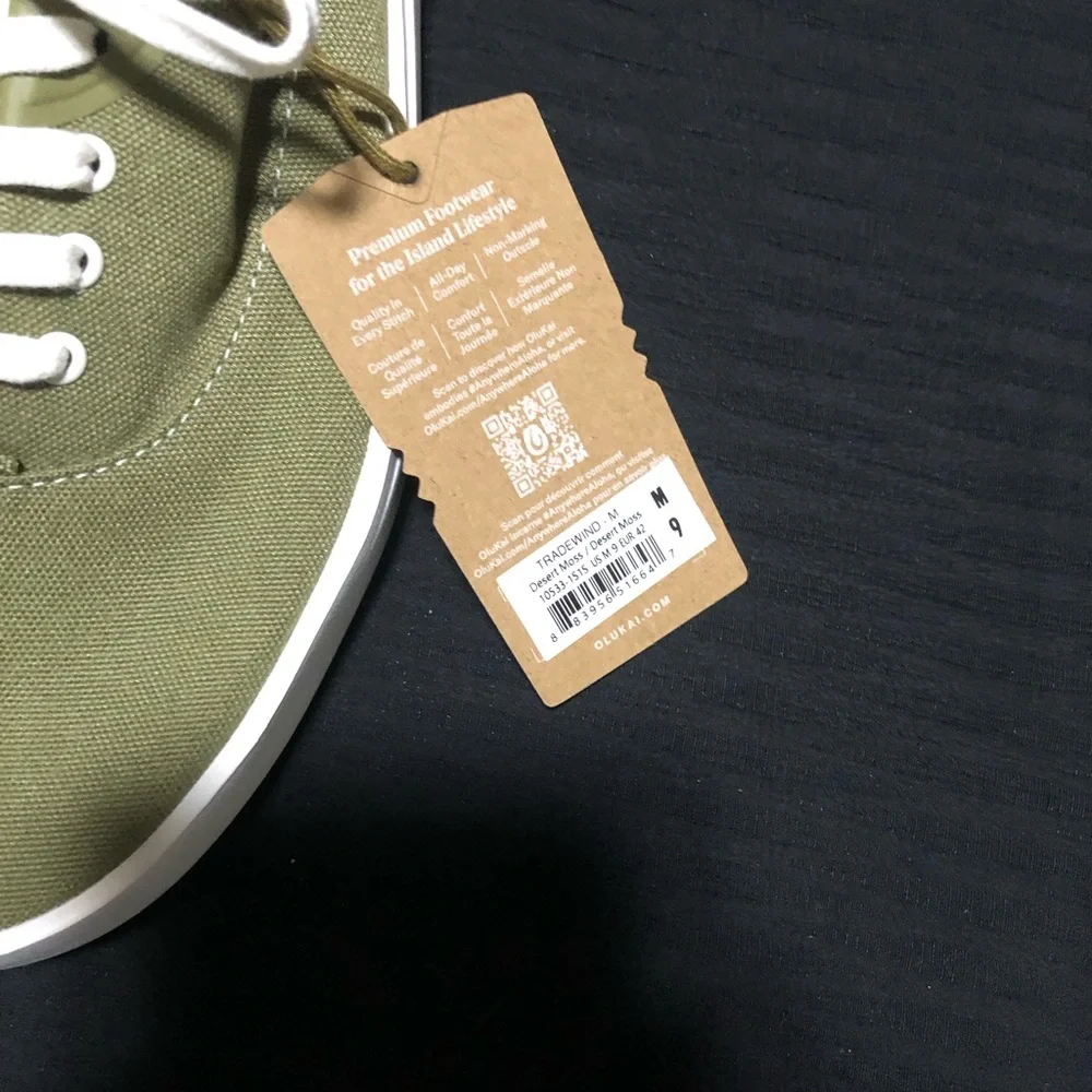 Olukai Desert Moss Green Tradewind Lightweight Canvas Comfort Shoes Men, Size 9